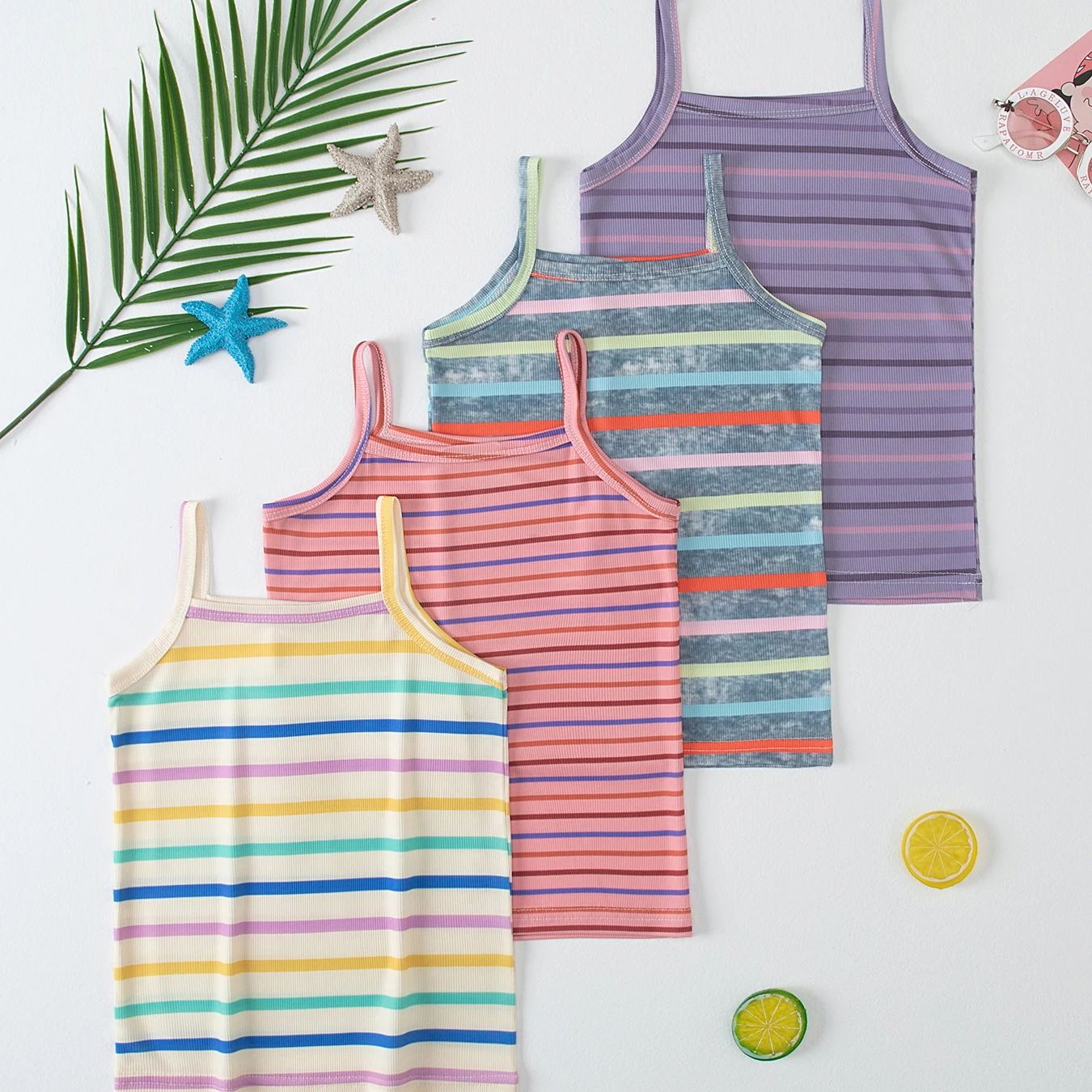 Suspender Tank Top - Top a Righe Multicolore per Ragazze,