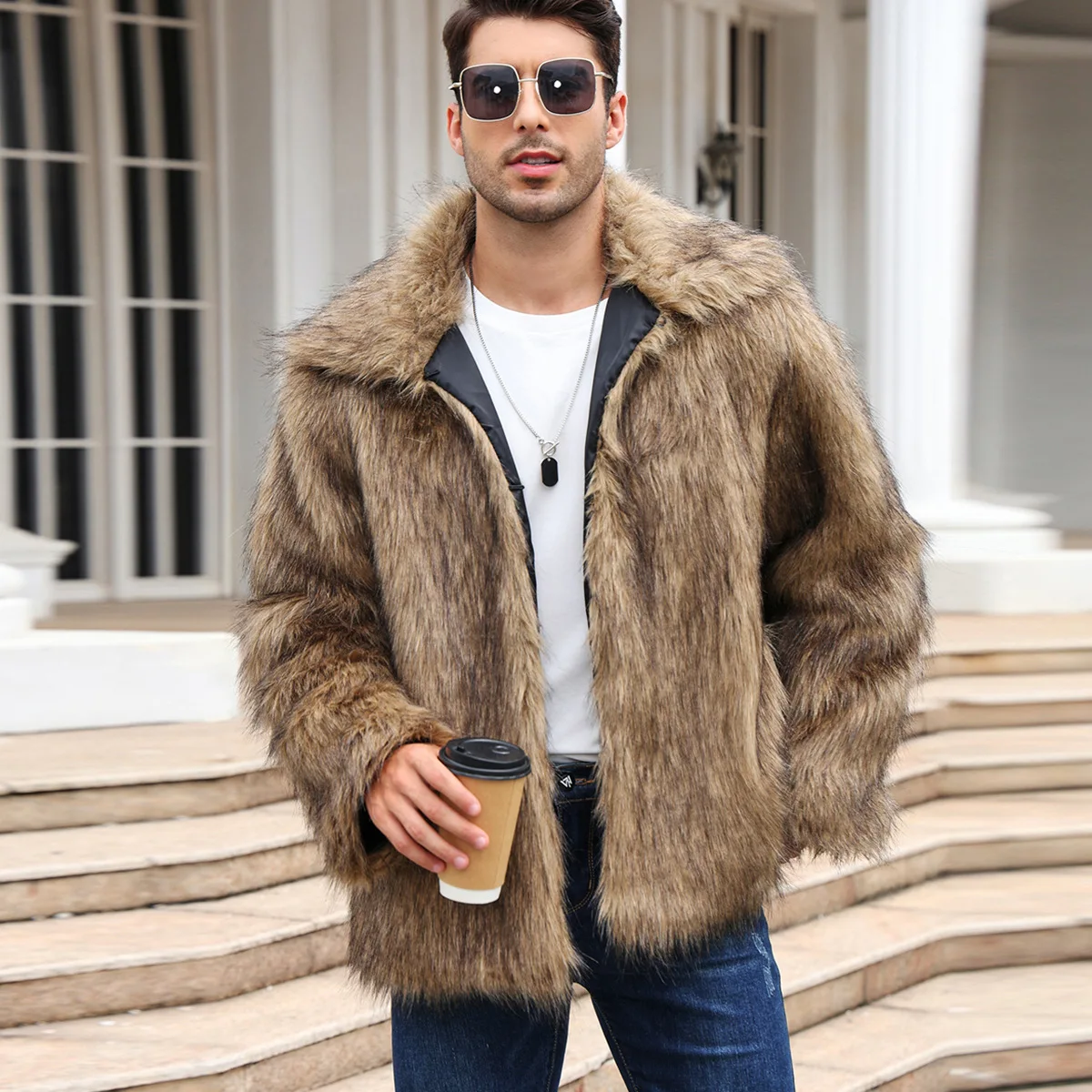 Thermal Long John - Cappotto da uomo in pelliccia di